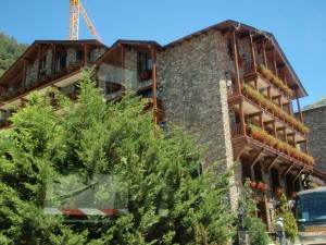 Ski lodge with flowers in the balconies