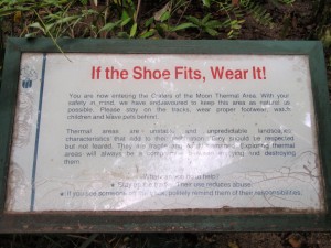 Crater of the Moon NZ warning against barefootness