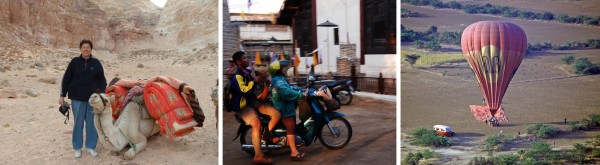 Top Modes of Transportation - Camel - Family motorcycle - Hot air balloon
