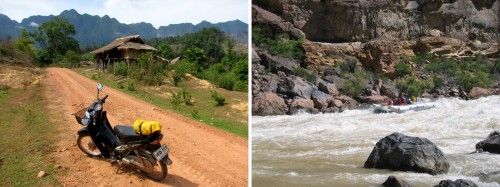 Top Modes of Transportation - Laos Scooter - Grand Canyon Raft Left: Laos by scooter. Right: Grand Canyon rafting. © BikeandBoots