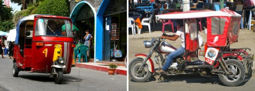 Left: Tuk tuk. Right: Motor taxi. Â© Two Backpackers