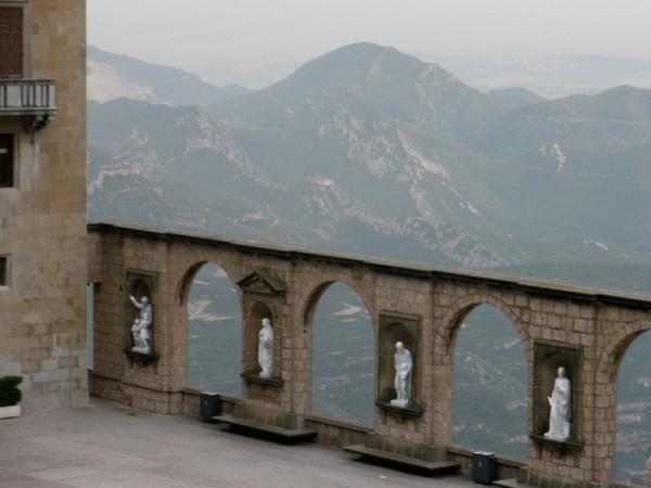 Montserrat Monastery - the statues in the yard from hotel window 2 The marvelous view from our window