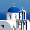 Santorini white washed blue domed church thumbnail