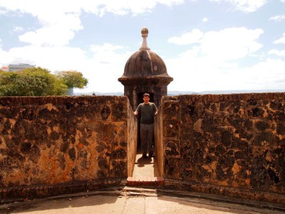 City wall and sentry box in Old San Juan, Puerto Rico