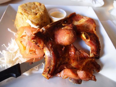 Mofongo and pork chop in Old San Juan, Puerto Rico