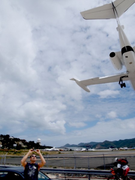 Maho Beach, Sint Maarten, Caribbean: People watching airplane landing