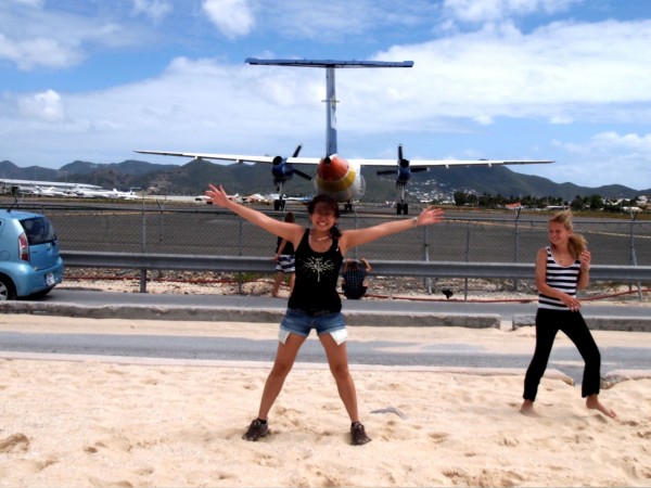 Maho Beach, Sint Maarten, Caribbean: Airplane ready for departure causing sand blast