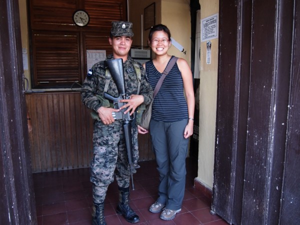 Friendly army man with rifles that guarded Copan Ruinas museum, Honduras Friendly army man with rifles that guarded Copan Ruinas museum, Honduras