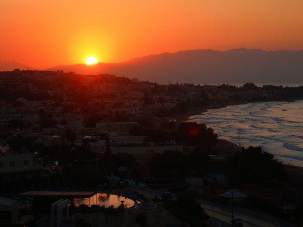 Daily sunset in Kato Stalos, Crete Island, Greece