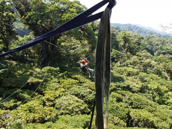 Zip line above the cloud forest of Monteverde, Costa Rica