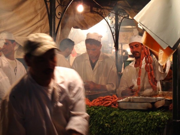 Delicious and popular sausage links at Jemaa el-Fnaa, Medina Quarter of Marrakech, Morocco